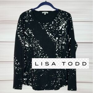 Lisa Todd Black/white water spots long sleeve tee, L  CB2478